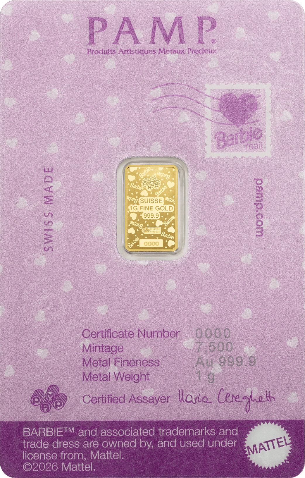 1g Gold Bar Barbie™ Valentine’s Day back