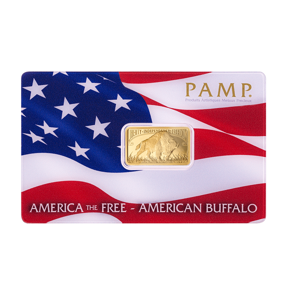 America the Free 5g Pure Gold Bar - American Buffalo front
