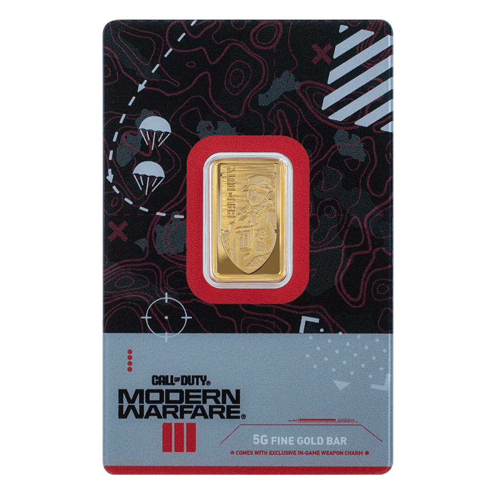 Call of Duty®: Modern Warfare® III 5g gold bar with pendant frame & bonus in-game weapon charm back