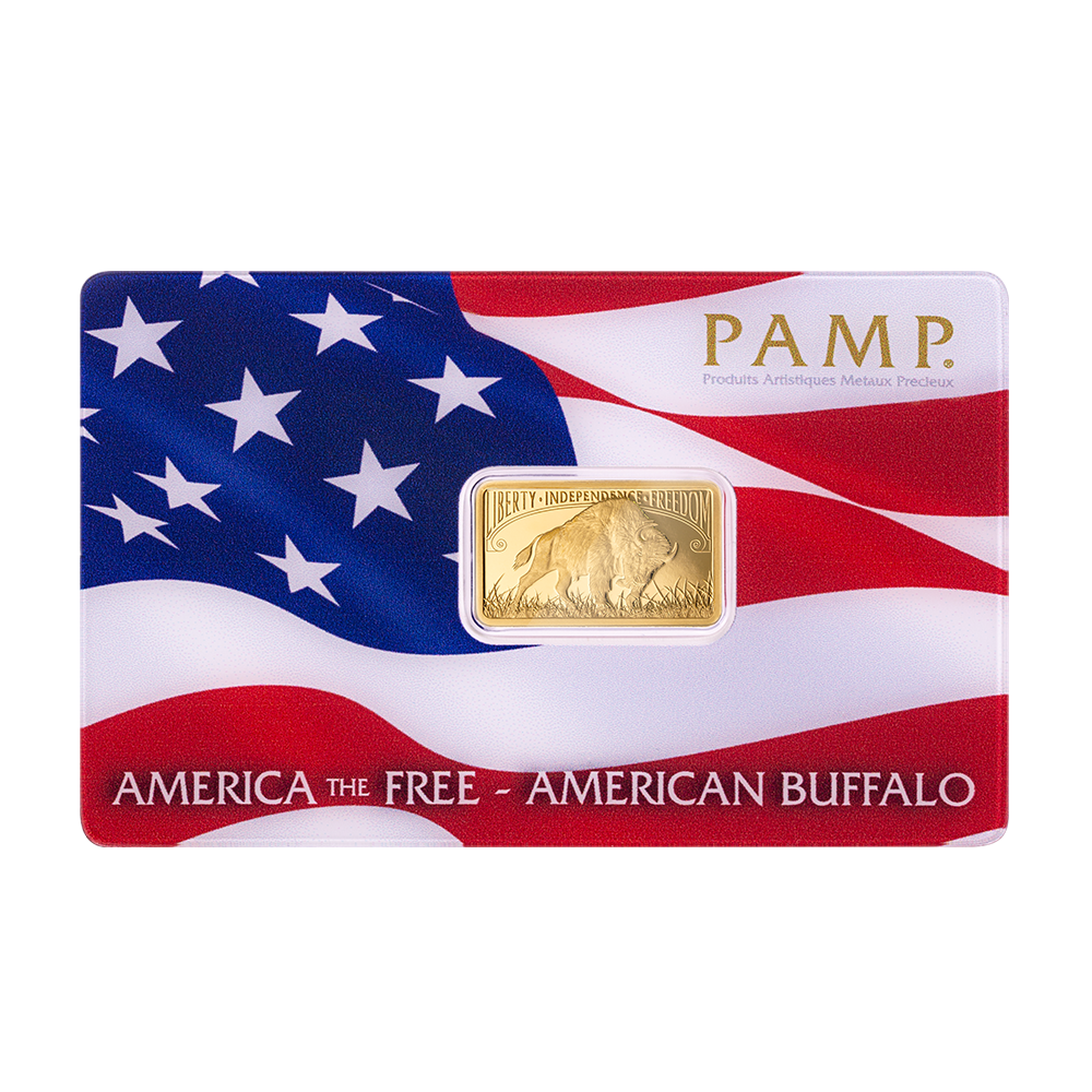 America the Free 5g Pure Gold Bar - American Buffalo front