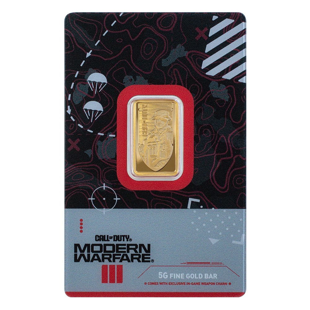 Call of Duty®: Modern Warfare® III 5g gold bar with pendant frame & bonus in-game weapon charm back