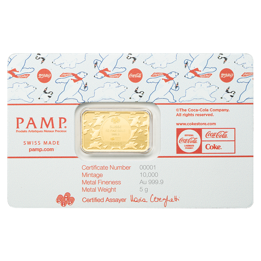 Coca-Cola® Holiday Polar Bears 5g Gold Bar back